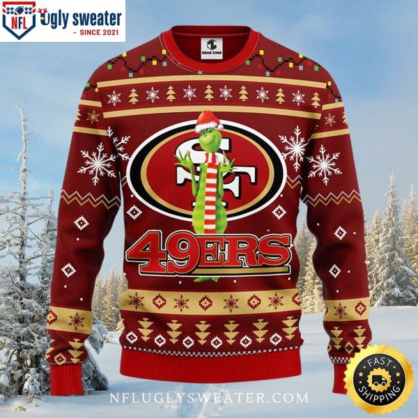 San Francisco 49ers Grinch Hugging Logo Ugly Christmas Sweater