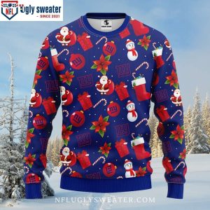 Santa Claus And Snowman Graphic Ny Giants Ugly Christmas Sweater