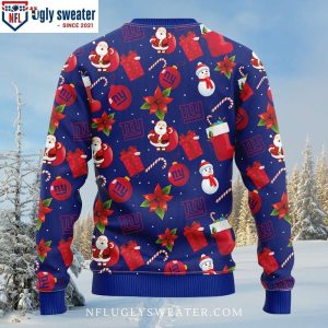 Santa Claus And Snowman Graphic Ny Giants Ugly Christmas Sweater