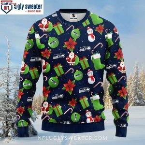 Santa Claus Snowman Graphic Seattle Seahawks Ugly Christmas Sweater