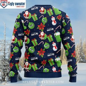 Santa Claus Snowman Graphic Seattle Seahawks Ugly Christmas Sweater