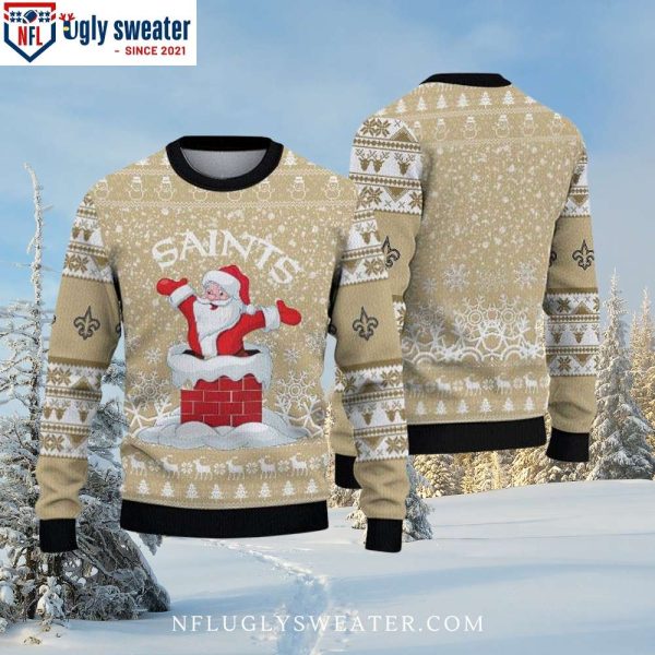 Santa Coming Down Chimney – New Orleans Saints Ugly Xmas Sweater