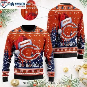 Santa Hat Ho Ho Ho Joy – Chicago Bears Logo Print Ugly Christmas Sweater