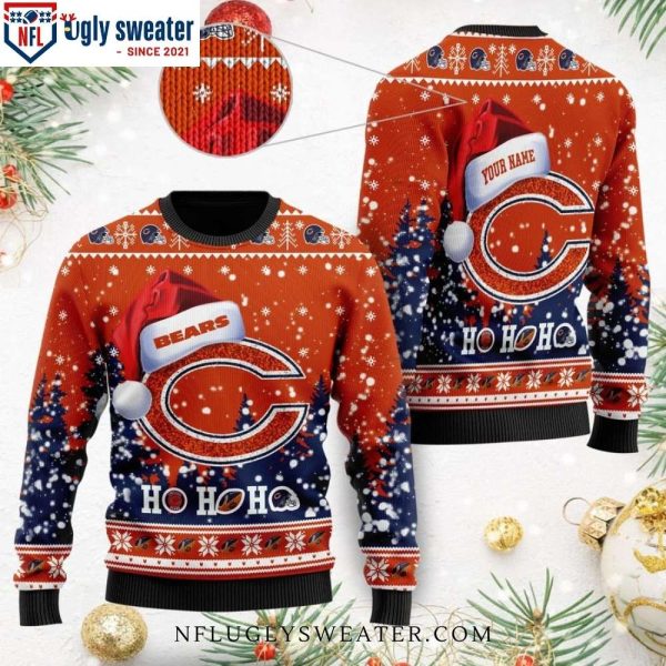 Santa Hat Ho Ho Ho Joy – Chicago Bears Logo Print Ugly Christmas Sweater