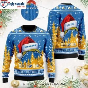 Santa Hat Los Angeles Chargers Ugly Christmas Sweater – Custom Name