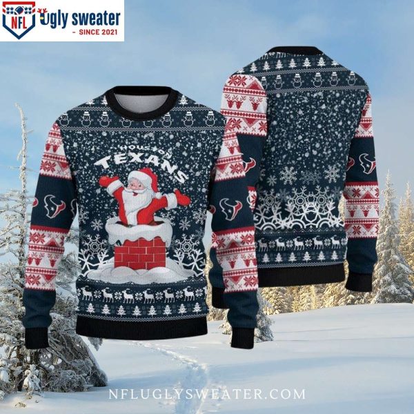 Santa In Chimney Houston Texans Ugly Christmas Sweater