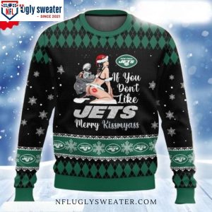 Sassy Jets Fan Ugly Christmas Sweater Merry Kissmyass Bold Style 1