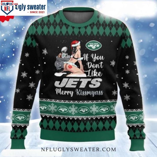 Sassy Jets Fan Ugly Christmas Sweater – Merry Kissmyass Bold Style