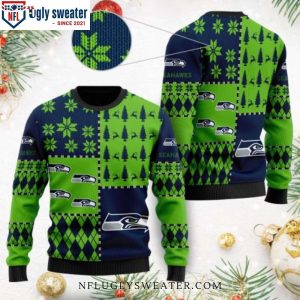 Seattle Seahawks Logo Graphic Snowflake Ugly Christmas Sweater