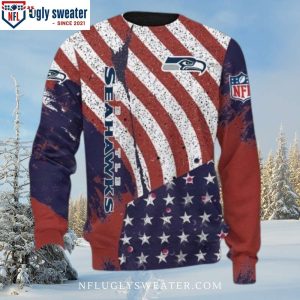 Seattle Seahawks Ugly Christmas Sweater Featuring American Flag Motifs