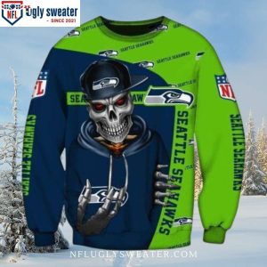 Seattle Seahawks Ugly Christmas Sweater With Skeleton Graphics