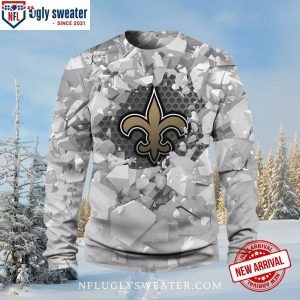 Shattered Ice Effect – New Orleans Saints Christmas Sweater With Fleur-de-lis