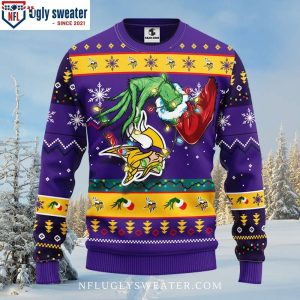 Shine Bright With The Minnesota Vikings Grinch Christmas Light Sweater