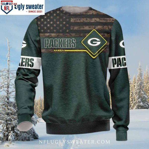 Show Your Patriotism With Classic American Flag Graphic On Packers Ugly Sweater