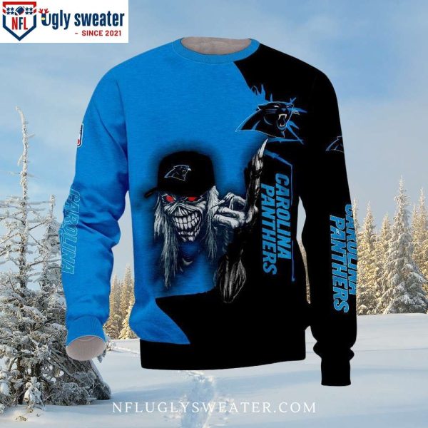 Skeleton-Themed Iron Maiden Carolina Panthers Ugly Xmas Sweater