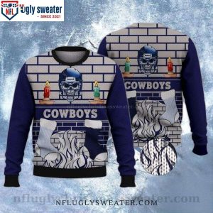 Skull Dallas Cowboys Ugly Christmas Sweater With Festive Candle and Socks