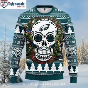 Skull Flower NFL Philadelphia Eagles Logo Mens Eagles Christmas Sweater 1