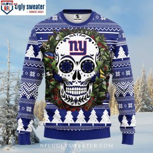 Skull Flower Pattern Ny Giants Ugly Christmas Sweater