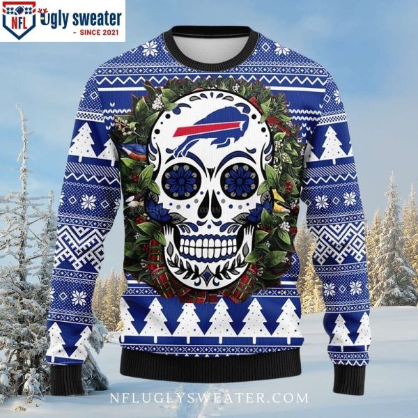 Skull Flower Wreath – NFL Buffalo Bills Ugly Christmas Sweater