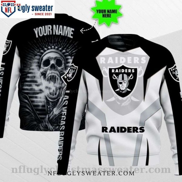 Skull Las Vegas Raiders Ugly Christmas Sweater – Personalized With Your Name