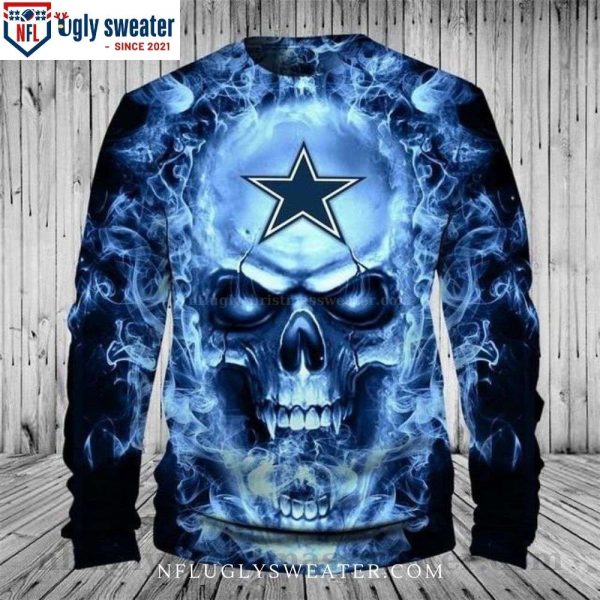 Skull Light Blue Burning Smoke – Cool Dallas Cowboys Ugly Christmas Sweater