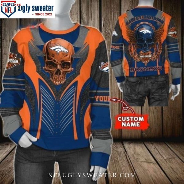 Skull Orange Blue Graphic Denver Broncos Personalized Ugly Christmas Sweater