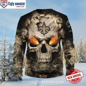 Skull With Glowing Eyes And Fleur-de-lis – New Orleans Saints Ugly Xmas Sweater