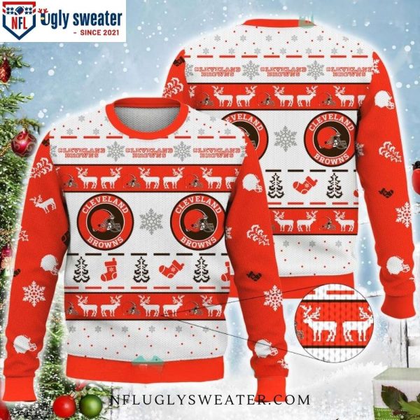 Snowflake Christmas Tree Pattern Cleveland Browns Ugly Sweater