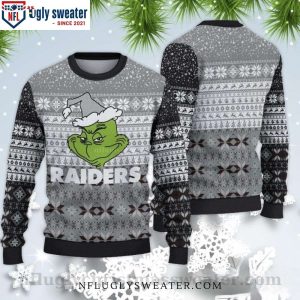 Snowflakes And Santa Grinch Raiders Ugly Christmas Sweater – Ideal Gift For Fans