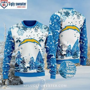 Snowy Forest Los Angeles Chargers Ugly Xmas Sweater – White And Blue