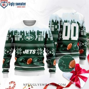 Snowy Skyline Jets Ugly Xmas Sweater Customizable Winter Wonderland 1