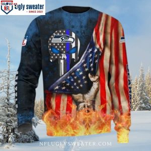 Stand Out In Style + American Flag Seattle Seahawks Ugly Sweater