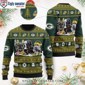 Star Wars Character Print On Green Bay Packers Ugly Sweater