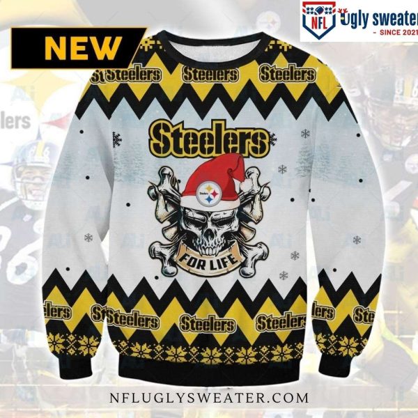 Steelers For Life – Skull-Inspired Pittsburgh Steelers Ugly Christmas Sweater