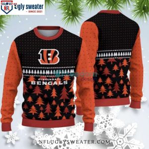 Stylish Cincinnati Bengals Logo And Christmas Tree Pattern Ugly Sweater