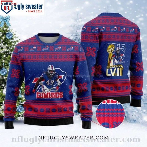 Super Bowl LVII Champions 2023 – Tremaine Edmunds Buffalo Bills Ugly Christmas Sweater