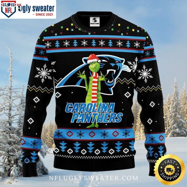 The Grinch Carolina Panthers Themed Ugly Xmas Sweater