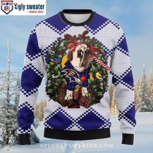 Ugly Christmas Sweater Featuring Ravens And Pub Dog Artwork 1