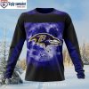 Ugly Christmas Sweater Featuring Ravens And Bold Skull Art