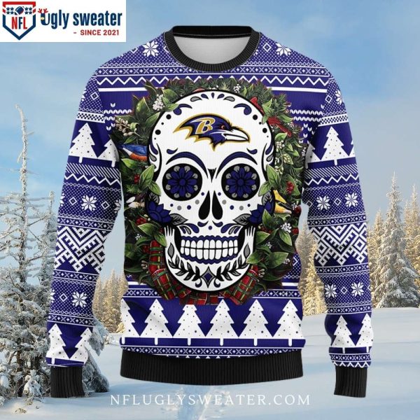 Unique Baltimore Ravens Gifts – Skull Flower Ravens Christmas Sweater