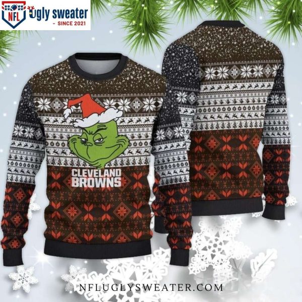 Unique Cleveland Browns Gifts – Ugly Sweater Featuring Playful Grinch Design