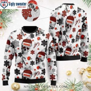 Unique Cleveland Browns Gifts – Ugly Sweater With Santa Skulls Design