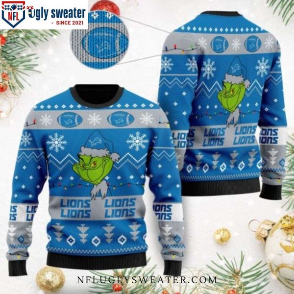 Unique Detroit Lions Gift – Ugly Christmas Sweater With Playful Grinch Design