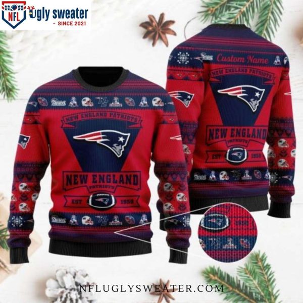 Unique Patriots Football Logo Custom Name Ugly Christmas Sweater