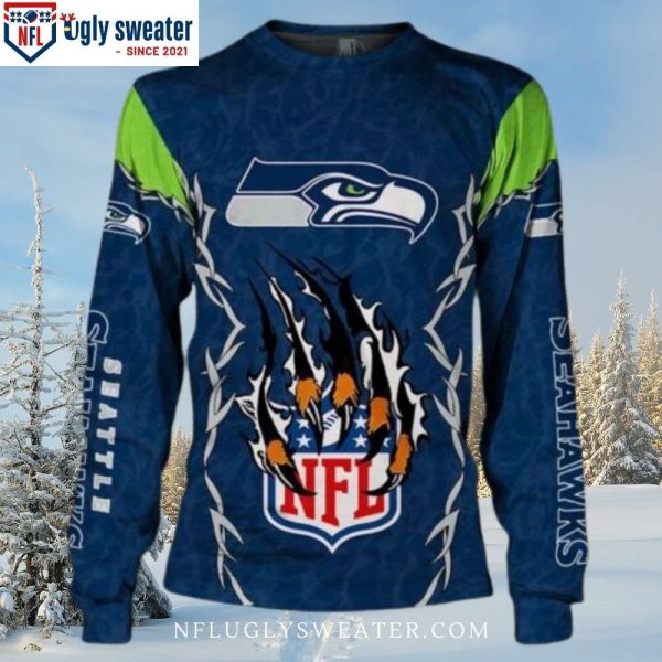 Unique Seattle Seahawks Ugly Christmas Sweater With NFL Logo Design