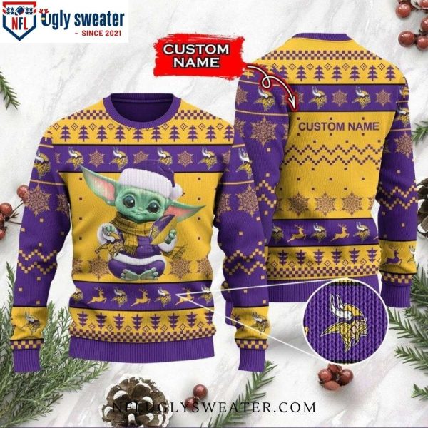 Vikings Christmas Sweater – Baby Yoda Graphics And Festive Design