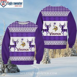 Vikings Christmas Sweater – Logo Print With Playful Reindeer Pattern