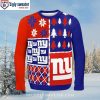 Score Big On Style – Football Helmet Pattern – Ny Giants Ugly Sweater