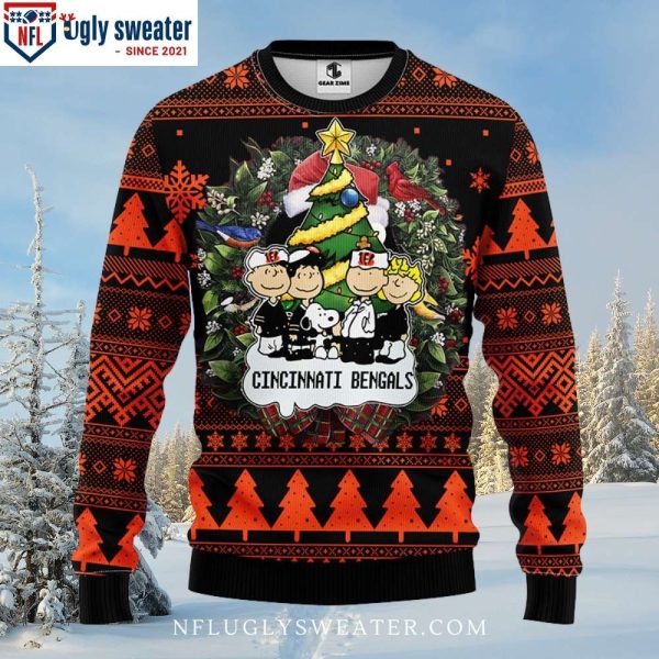 Whimsical Bengals Wonderland – Ugly Christmas Sweater With Snoopy Dog