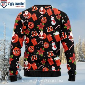 Winter Fun With Bengals Cincinnati Bengals Santa Claus Snowman Ugly Christmas Sweater 2